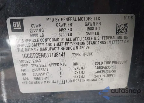 2018 Chevrolet Colorado Lt z USA, uszkodzony, nr VIN 1GCGTCEN8J1198141